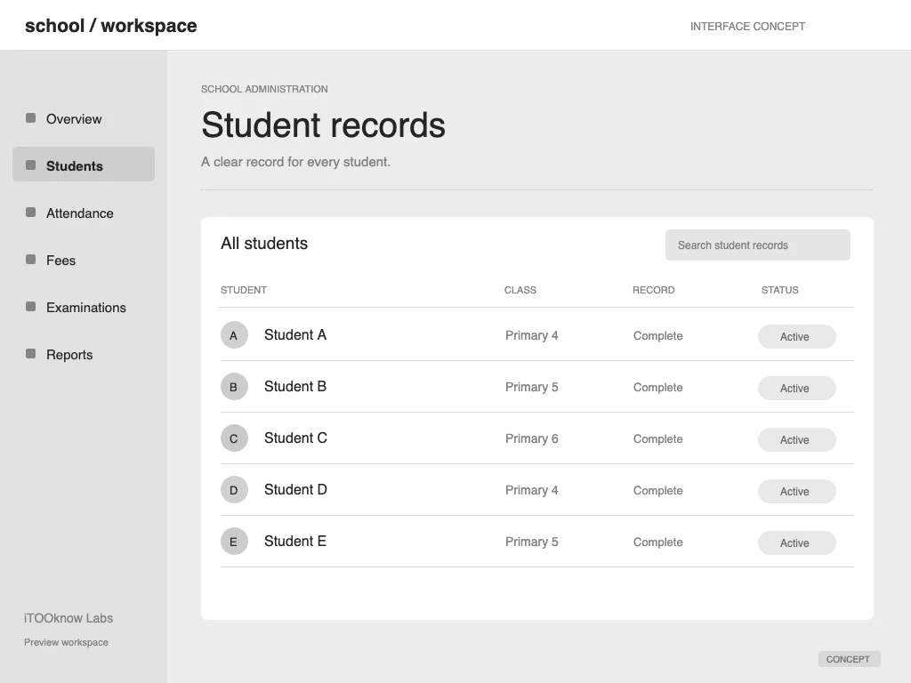 School management software illustrative concept screen